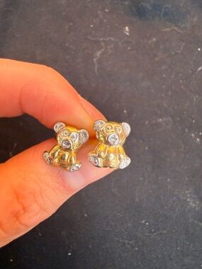 Teddy Bear Stud Earrings 10kt Solid Yellow Gold